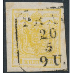 AUSTRIA - 1854 1Kr cadmium-yellow Coat of Arms, type III, used – Michel # 1Yd