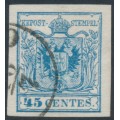 AUSTRIA - 1854 45c blue Arms, imperforate, Lombardy-Venice, used – Michel # 5Y