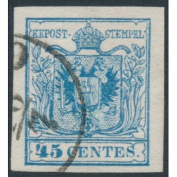 AUSTRIA - 1854 45c blue Arms, imperforate, Lombardy-Venice, used – Michel # 5Y