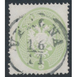 AUSTRIA - 1863 3So pale green Arms, perf. 14, Lombardy-Venice, used – Michel # 15