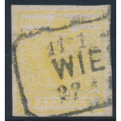 AUSTRIA - 1854 1Kr lemon-yellow Coat of Arms, type III, used – Michel # 1Ya