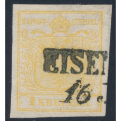 AUSTRIA - 1854 1Kr pale ochre-yellow Coat of Arms, type Ib, used – Michel # 1Yb
