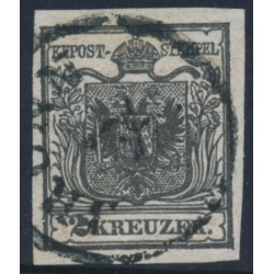AUSTRIA - 1850 2Kr black Coat of Arms, type Ia, thin paper, used – Michel # 2Xa + v