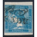 AUSTRIA - 1851 0.6Kr deep blue Mercury newspaper stamp, type I, used – Michel # 6I