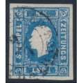 AUSTRIA - 1858 1.05Kr blue Newspaper Stamp, imperforate, used – Michel # 16a