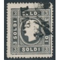 AUSTRIA - 1858 3So black Emperor, perf. 15:16, Lombardy-Venice, used – Michel # 7ID