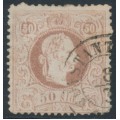 AUSTRIA / LEVANT - 1867 50So reddish brown Emperor, coarse print, used – Michel # 7ICb