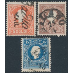 AUSTRIA - 1859 5So-15So Emperor, type II, Lombardy-Venice, used – Michel # 9II-11II