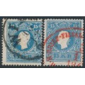AUSTRIA - 1858 15Kr blue Emperor, types I & II, used – Michel # 15I+15II