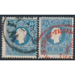 AUSTRIA - 1858 15Kr blue Emperor, types I & II, used – Michel # 15I+15II