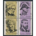 AUSTRALIA - 1973 7c Famous Australians in a block of 4, MNH – SG # 537a