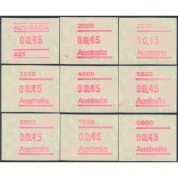 AUSTRALIA - 1994 45c Waratah Framas set of 9, MNH – ACSC # 1767A-1767I