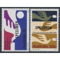 AUSTRALIA - 1974 UPU set of 2 with SPECIMEN o/p for Philas House, MNH – SG # 576s-577s