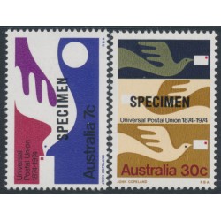 AUSTRALIA - 1974 UPU set of 2 with SPECIMEN o/p for Philas House, MNH – SG # 576s-577s