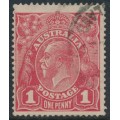 AUSTRALIA - 1917 1d red KGV (G22), 'break at upper left' [V/31], used – ACSC # 71L(3)h