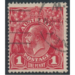 AUSTRALIA - 1914 1d red KGV (G10), 'dot before 1' [VI/21], used – ACSC # 71A(3)m