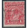 AUSTRALIA - 1914 1d red KGV (G10), 'notch in NW corner' [VI/40], used – ACSC # 71A(3)p