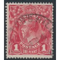 AUSTRALIA - 1915 1d red KGV (G17), 'notch in NW corner' [VI/40], used – ACSC # 71G(3)p