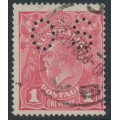 AUSTRALIA - 1918 1d rose-pink KGV (shade = G67), die II, perf. OS, used – ACSC # 72H(1)ib