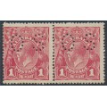 AUSTRALIA - 1918 1d red KGV (G30), perf. OS, die I + die II pair, MH – ACSC # 71V(2)ic