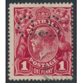 AUSTRALIA - 1919 1d deep carmine [aniline] KGV (G108), perf. OS, 'dry ink', used – ACSC # 74Eb+c