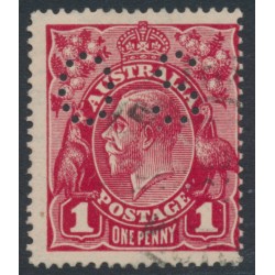 AUSTRALIA - 1919 1d deep carmine [aniline] KGV (G108), perf. OS, 'dry ink', used – ACSC # 74Eb+c