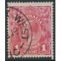 AUSTRALIA - 1918 1d carmine-pink KGV (shade = G29), used – ACSC # 71U