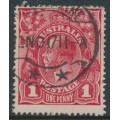 AUSTRALIA - 1917 1d red-crimson KGV (shade = G23), used – ACSC # 71N