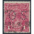 AUSTRALIA - 1918 1d damson KGV (shade = G70½), perf. OS, used – ACSC # 72Kbb