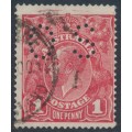 AUSTRALIA - 1915 1d reddish pink KGV (shade = G15), perf. OS, used – ACSC # 71Fbb