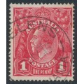AUSTRALIA - 1914 1d bright red [aniline] KGV (shade = G11), used – ACSC # 71B