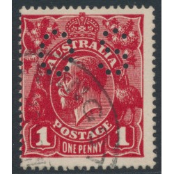 AUSTRALIA - 1914 1d very deep red KGV (G13), perf. OS, used – ACSC # 71Dbb