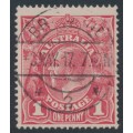AUSTRALIA - 1917 1d rose KGV (shade = G21), used – ACSC # 71K