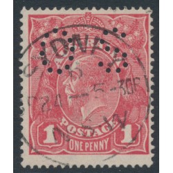 AUSTRALIA - 1915 1d reddish pink KGV (shade = G15), perf. OS, used – ACSC # 71Fbb