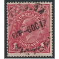 AUSTRALIA - 1917 1d orange-red KGV (G65), watermark inverted, used – ACSC # 72Fa