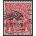 AUSTRALIA - 1915 1d red KGV (G16), 'flaw on frame behind Emu' [IV/46], used – ACSC # 71E(2)n