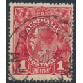 AUSTRALIA - 1914 1d red KGV (G10), 'flaw in crown top' [V/38], used – ACSC # 71A(3)i