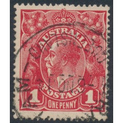 AUSTRALIA - 1914 1d red KGV (G10), 'flaw in crown top' [V/38], used – ACSC # 71A(3)i