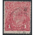 AUSTRALIA - 1917 1d red KGV (G62), 'thin ONE PENNY' [VIII/14], used – ACSC # 72C(4)l