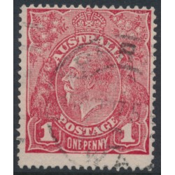 AUSTRALIA - 1917 1d red KGV (G62), 'thin ONE PENNY' [VIII/14], used – ACSC # 72C(4)l