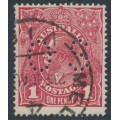 AUSTRALIA - 1918 1d red KGV (G74), 'flaw behind Emu' [IV/46], perf. OS, used – ACSC # 72Q(2)n
