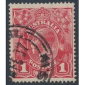 AUSTRALIA - 1916 1d red KGV (G18), 'rusted cliché [left unit]' [IV/34], used – ACSC # 71I(2)j