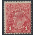AUSTRALIA - 1915 1d red KGV (G17), 'run N (state II)' [VIII/60], MH – ACSC # 72G(4)va