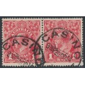 AUSTRALIA - 1914 1d red KGV (G10), ‘thin G’ + ‘spot on Y’ [IV/40+41], used – ACSC # 71D(2)l+(2)m 