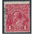 AUSTRALIA - 1919 1d red KGV (LMWM, G107), 'notch in NW corner' [VI/40], used – ACSC # 74D(3)p