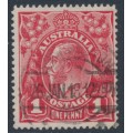 AUSTRALIA - 1917 1d red KGV (G24½), 'thin ONE PENNY' [VIII/14], used – ACSC # 71P(4)l