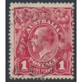AUSTRALIA - 1917 1d red KGV (G23), 'run N (state III)' [VIII/60], MH – ACSC # 71N(4)vb