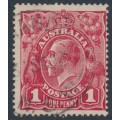 AUSTRALIA - 1917 1d red KGV (G23), 'run N (state III)' [VIII/60], used – ACSC # 71N(4)vb