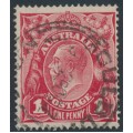 AUSTRALIA - 1917 1d crimson KGV (G23), dry ink + 'flaw in right frame' [VI/55], used – ACSC # 71Nca+(3)r