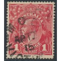AUSTRALIA - 1915 1d red KGV (G16), 'saddle on Emu' [I/36], used – ACSC # 71E(1)e